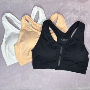 Women's Black, White, and Peach zip front Sports Bras